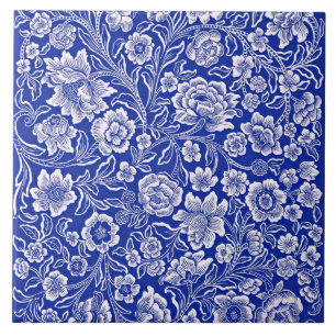 Antikes leuchtend blaues Blumenmuster Fliese
