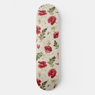 Antikes leuchtend rotes Mohnblumenmuster Skateboard