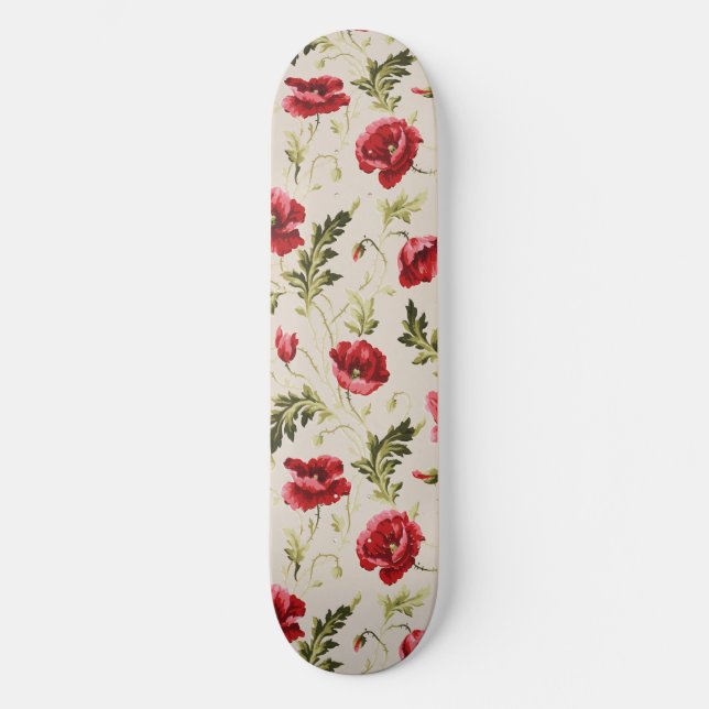 Antikes leuchtend rotes Mohnblumenmuster  Skateboard (Vorderseite)
