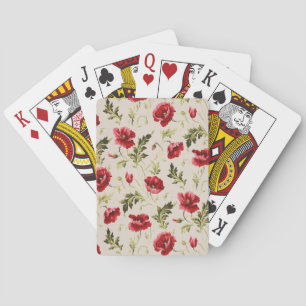 Antikes leuchtend rotes Mohnblumenmuster  Spielkarten