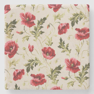 Antikes leuchtend rotes Mohnblumenmuster  Steinuntersetzer
