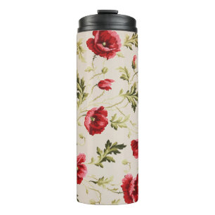 Antikes leuchtend rotes Mohnblumenmuster Thermosbecher