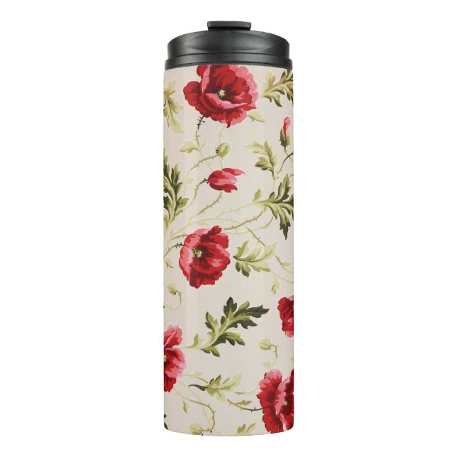 Antikes leuchtend rotes Mohnblumenmuster  Thermosbecher (Vorderseite)