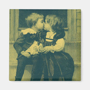 Antikes Liebes- und Romantikfoto, Kinder küssen si Magnet