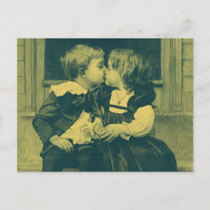 Antikes Liebes- und Romantikfoto, Kinder küssen si Postkarte
