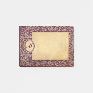 Antikes lila Monogrammpapier Post-it Klebezettel