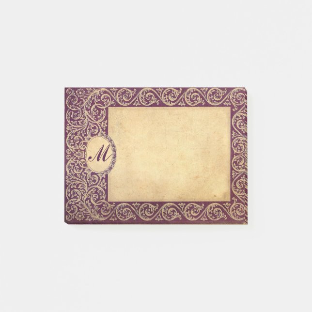 Antikes lila Monogrammpapier Post-it Klebezettel (Vorderseite)