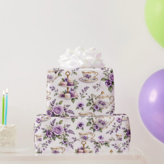 Antikes lila Teeparty-Muster | Geschenkpapier