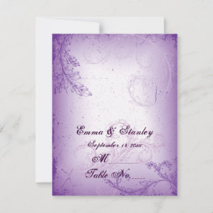 Antikes lila violettes Scrollblatt-Tischnummernsch Einladung