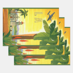 Antikes Los Angeles, Kalifornien Mission mit Palme Geschenkpapier Set