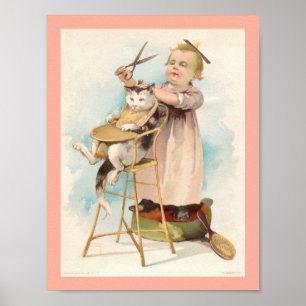 Antikes Mädchen aus dem 19. Jahrhundert gibt Katze Poster