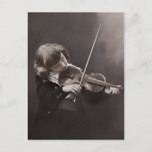 Antikes Mädchen und Violine Postkarte c1920er Jahr