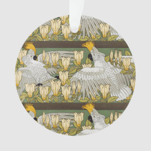 Antikes Magnolienkunstwerk mit einem grauen Kakadu Ornament