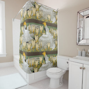 Antikes Magnolienkunstwerk mit einem Kakadu in Sal Duschvorhang