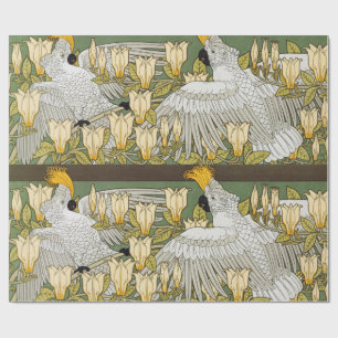 Antikes Magnolienkunstwerk mit einem Kakadu Papage Geschenkpapier