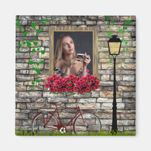 Antikes Märchen-Fahrrad-Rosen Mädchen-Foto-Rahmen Magnet