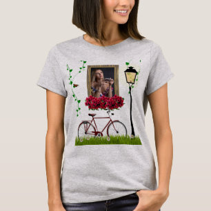 Antikes Märchen Fahrrad Rosen Mädchen-Fotobild T-Shirt