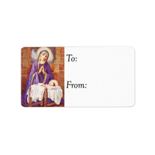 Antikes Maria mit Jesus in der Krippe Geschenkkart Adressaufkleber