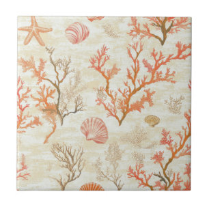 Antikes Meeresmuschel-Korallen-Seestern-Beige-Elfe Fliese