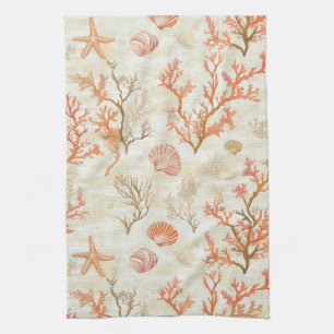 Antikes Meeresschalen-Korallen-Seestern-Beige-Elfe Geschirrtuch
