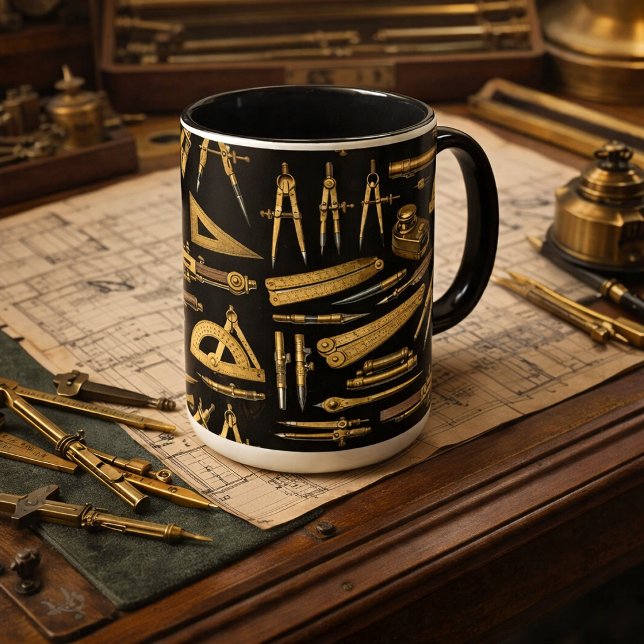 Antikes Messing-Zeichengeräte-Collage-Muster Tasse (Von Creator hochgeladen)