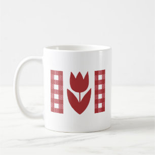 Antikes Milchglas-Tulpe und Karo-Gingham (Rot) Kaffeetasse