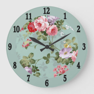 Antikes mintgrünes Blumendesign Große Wanduhr