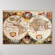 Antikes mittelalterliches, historisches Weltkarte 
