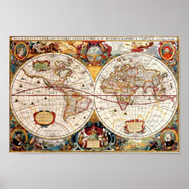 Antikes mittelalterliches, historisches Weltkarte  Poster