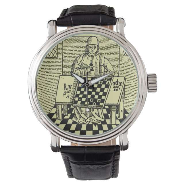 Antikes mittelalterliches Schach Holzschnitt Armbanduhr (Vorderseite)