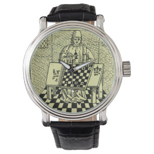 Antikes mittelalterliches Schachwoodcut Armbanduhr