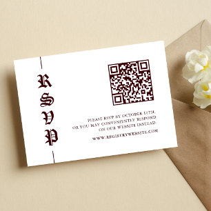 Antikes Modernes Burgunder Weiß QR Code Hochzeit RSVP Karte