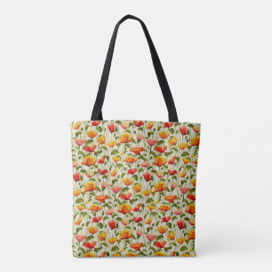 Antikes Mohnblumen Orange-Rotes Blumenmuster Tasche