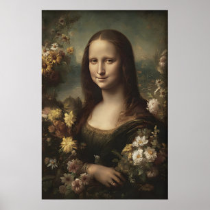 Antikes Mona Lisa Porträt Druck, Blumendekor Poster