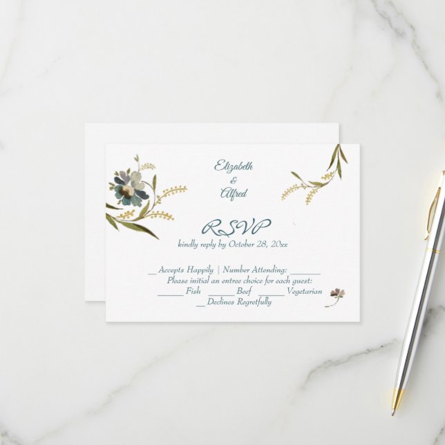 Antikes Monogramm Blumenranke RSVP Karte (Vorderseite/Rückseite Beispiel)