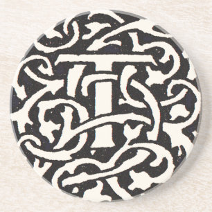 Antikes Monogramm T im Jugendstil-Letterdesign Getränkeuntersetzer