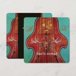 ANTIKES MUSIKKONZERT, HOCHZEIT Monogramm Rot Lyron Einladung