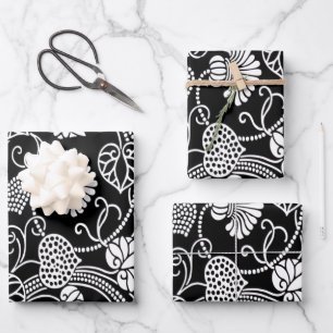 Antikes Muster Schwarz auf Weiß Geschenkpapier Set