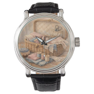 Antikes Nähkörbchen Landhausstil Pastell Armbanduhr