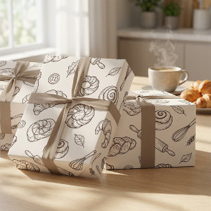 Antikes nahtloses Muster für Frühstücksbäckerei Geschenkpapier