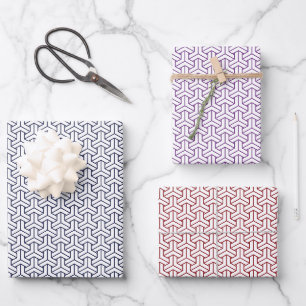 Antikes Navy Violett Rot Japan Bishamon Muster Geschenkpapier Set