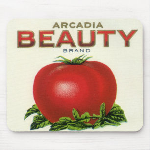 Antikes Obstkisten-Etikett, Arcadia Beauty Tomaten Mousepad