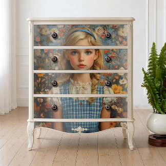 Antikes Ölgemälde mit Alice-blauem Gingham-Blumenm Seidenpapier