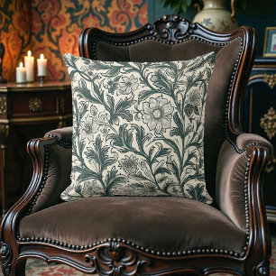 Antikes Olivgrün-Blumenmuster von William Morris i Kissen