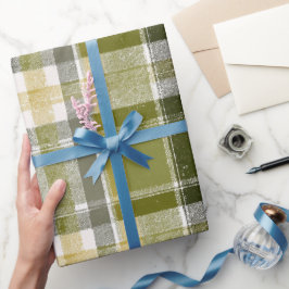 Antikes Olivgrün Rustikales Karo Karomuster Geschenkpapier