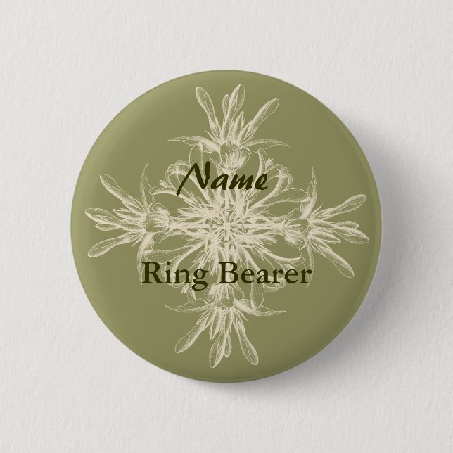 Antikes olivgrünes Blumen Button (Vorderseite)