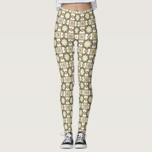Antikes olivgrünes florales geometrisches Muster Leggings