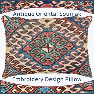 Antikes orientalische Soumak Stickereidesign Dekokissen