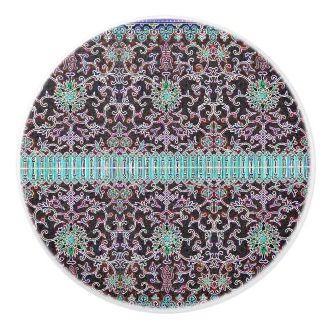 Antikes orientalisches Blumenmuster lila braun aqu Keramikknauf (Vorderseite)
