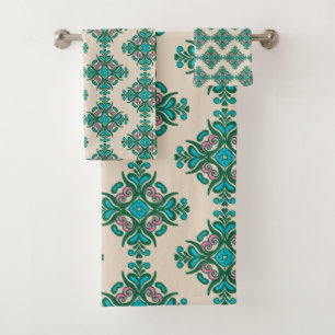 Antikes, ornamentales Art Nouveau-Fliesenmuster in Badhandtuch Set